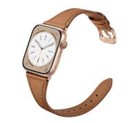XCCYBTT Slim Leather Bands Compatible with Apple Watch Band 42mm 41mm 40mm 38mm, Genuine Leather Replacement Strap for iWatch Series 11/10/9/8/7/6/5/4/3/2/1 SE 3/2/1 Women, Brown/Rose Gold