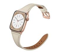 XCCYBTT Slim Leather Bands Compatible with Apple Watch Band 46mm/49mm/45mm/44mm/42mm, Genuine Leather Strap for iWatch Series 11/10/9/8/7/6/5/4/3/2/1 SE 3/2/1 Ultra 3 2 1 Women, Starlight/Rose Gold