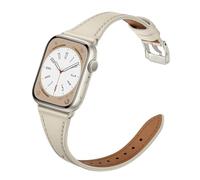 XCCYBTT Slim Leather Bands Compatible with Apple Watch Band 46mm/49mm/45mm/44mm/42mm, Genuine Leather Strap for iWatch Series 11/10/9/8/7/6/5/4/3/2/1 SE 3/2/1 Ultra 3 2 1 Women, Starlight/Starlight