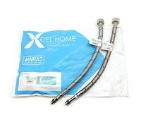 Xcel Home 1 Pair M10 x 1/2 BSP 300mm Flexible Pipe Connector WRAS Approved | Braided Stainless Steel Monobloc Mixer Tap Hose Tail for Kitchen & Bathroom Plumbing | 10mm 300mm Long | 9mm Inner Bore