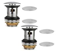 Xcel Home 2x Chrome Slotted Click Clack Dome Basin Waste | with 4 Spare Plug Lids | Replacement Pop-Up Mushroom Spring Trap with Overflow for Bathroom Sink Solid Brass Construction Sprung Plug