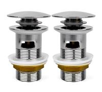 Xcel Home 2x Slotted Basin Waste | Chrome Dome Click Clack Sink Plug | Pop-Up Sink Plug Replacement | Solid Brass Construction | Standard G 1 1/4" BSP Connection | Sink Plug for Bathroom & Kitchen