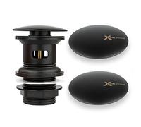 Xcel Home Black Dome Slotted Click Clack Basin Waste | Comes with 2 Spare Plug Lids | Durable Brass Bathroom Sink Trap Pop-Up Plug with Brass Tightening Nut - Standard G 1¼ BSP Connection