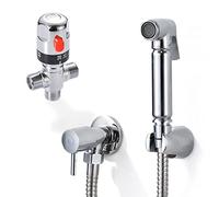 Xcel Home Chrome Thermostatic Bidet Shower Spray | Muslim Shattaf Douche | Brass Wall Mount Kit | Hot & Cold Water | Anti-Scald Protection 38°C | 1.2m Hose | Toilet Hygiene for Bathroom