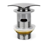 Xcel Home G 1 1/4 BSP Slotted Chrome Click Clack Square Basin Waste | Solid Brass Construction Dome Pop-Up Sink Drain Plug - Standard Connection Fit - Replacement for Drainage & Easy Installation