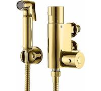 Xcel Home Gold Thermostatic Bidet Douche Kit Brass Muslim Shattaf Toilet Spray Adjustable Hot & Cold Water Gold Shower Head with Hose & Holder Hygiene Bathroom Set