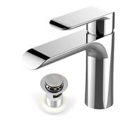 Xcel Home Mera Chrome Mono Bloc Basin Sink Tap Single Lever with Waste | Modern Round Mixer Faucet | Luxury Bathroom Design | Single Lever Control | Easy Installation | UK Standard