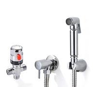 Xcel Home Thermostatic Chrome Brass Bidet Douche - 2 Sets | Muslim Shattaf Shower Head with Adjustable Pressure | Hygienic Toilet Sprayer Kit with Brass Wall Bracket, Fittings, and Shower Hose