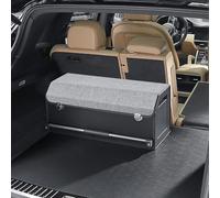 XCF Car Boot Organiser Collapsible Leather with Lid and Push-Pull Sturdy Handle Boot Organiser and Storage for SUV, Truck, Sedan Car Storage (Grey)