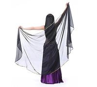 XChangeFun Semicircle Chiffon Hand Scarf Belly Dance Costume Outfit Hip Scarf Sequin Trim Gold Shawls Veils, Black, 98.43 x 47.24 inch (250cm*120cm)