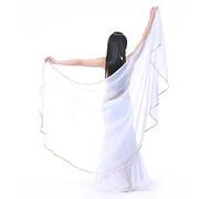 XChangeFun Semicircle Chiffon Hand Scarf Belly Dance Costume Outfit Hip Scarf Sequin Trim Gold Shawls Veils, White, 98.43 x 47.24 inch (250cm*120cm)
