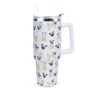 Xchearser 40 oz Cute Pug Tumbler with Handle and Straw, Stainless Steel Insulated Cup with Lid and Straw, Travel Mug Water Bottle, Gifts for Women