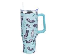 Xchearser 40 oz Cute Sea Otter Tumbler with Handle and Straw, Stainless Steel Insulated Cup with Lid and Straw, Travel Mug Water Bottle, Gifts for Women