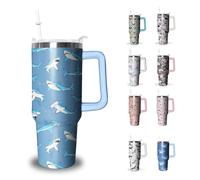 Xchearser Shark Tumbler with Handle and Straw, 40 oz Stainless Steel Pink Insulated Cup with Lid and Straw,Travel Coffee Mug Water Bottle, Birthday Christmas Mothers Day Gifts for Animal Lovers Women