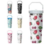 Xchearser Strawberry Cherry Tumbler with Handle and Flip Straw for Women Men, 30oz Cute Stainless Steel Insulated Cup, Water Bottle Travel Coffee Mug Gifts