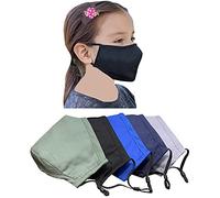 Xchime Kids Face Covering Reusable with Filter Pocket, adjustable ear loops, nose wire, 3-layer Cotton fabric, cloth face covering for kids 4-10 years old, 5-pack (Kids, TheShark5)