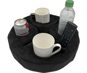 Xchouxer Couch and Bed Cup Holder Pillow, Sofa Organizer Caddy for Drinks, Remotes, Phones, Snacks (Black)