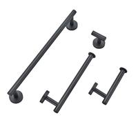 XCHSXYL Brushed Gold Towel Rack & Black Paper Holder Set Stainless Steel Bathroom Accessories Complete Black Set with Hooks Modern Towel Bar for Home Décor