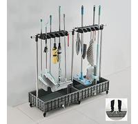 XCHSXYL Utility Rack For Mops,Mobile Broom Holder Mop Drain Rack,Stainless Steel Broom Hanger Wet Mop Organizers Trolley,Floor-standing Garden Tool Shelf With 2 Sink,For Yard Cle