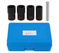 XCHYEAM 5pcs Lug Nut Extractor Tool Set, Metric 17 19 21 22mm Carbon Steel Twist Socket with 12mm Drift Punch, for Removing Rusted or Stripped Wheel Nuts with 1/2in Drive