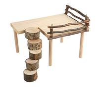 XCHYEAM Hamster Climbing Platform, Wooden Hamster Playing Activity Platform, 2 Layer Natural Log Climb Toy with Rotatable Ladder for Small Pets Cage Enrichment