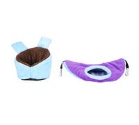 XCHYEAM Hamster Sofa Nest and Hammock Hanging Bed Set, Small Pet Rest Play Nest for Guinea Pig, Dwarf Hamster, Gerbil with Hooks, Flannelette & Sponge Soft Nesting Bed (Blue Purple)