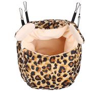 XCHYEAM Leopard Hamster Hanging Nest, Sugar Glider Warm Cotton House, Thick Flannelette & Cotton Small Pet Resting Nest with 4 Metal Hooks for Hamsters, Hedgehogs, Squirrels,