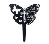 XCHYEAM Memorial Stake with White Text on Black Metal, Cemetery Grave Plaque Stake, Elegant Papillon - Shaped Memorial Garden Stake for Lawn Yard Funeral Decoration