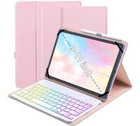 XCHYTECHER Universal Tablet Keyboard Case for 9.7",10.1",10.2",10.5",10.9",11" iPad Samsung Fire Pixel Android 10.1 inch Tablets, 7 Color Rainbow Backlit Removable Keypad with Pen Holder (Pink)