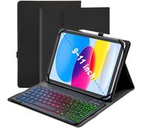 XCHYTECHER Universal Tablet Keyboard Case for 9.7",10.1",10.2",10.5",10.9",11" Tablets, 7 Color Rainbow Backlit Removable Keypad with Pen Holder for Android 10.1 inch Tablet (Black)