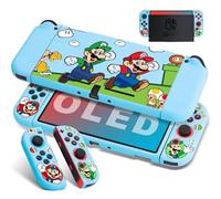 Xcitifun Protective Case Compatible with Nintendo Switch OLED TPU Cases for Girls Boys Kids Cartoon Cute Kawaii Switch 2021 Protect Shell Designed for Nintendo OLED Cover - Blue Running