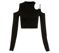 XCJIKUKE Gothic Crop Top for Women Y2K Long Sleeve Cropped Blouse Cosplay Shirt, Black 6, S