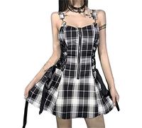 XCJIKUKE Gothic Mini Dress Spaghetti Straps Cami Dress Fairy Mall Goth Punk Y2k A-Line High Waist Halloween Dresses, Gothic Lolita Dress, S