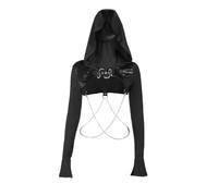XCJIKUKE Women's Gothic Hoodie Crop Tops Long Sleeve Punk Black Rave Hood Outfit Festival Goth Aesthetic Emo Teens, Black 2, S