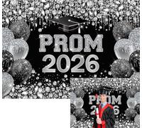 XCKALI Black and Silver Prom 2026 Backdrop Prom Night Graduation Photography Background Class of 2026 Congrats Grad Party Decor Supplies 6x4FT