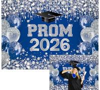 XCKALI Blue and Silver Prom 2026 Backdrop Prom Night Graduation Photography Background Class of 2026 Congrats Grad Party Decor Supplies 6x4FT