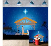 XCKALI Christmas Jesus Backdrop Holy Night Stars Blue Large Holy Nativity Backdrop for Christmas Birth of Jesus Nativity Scene Party Decoration 8x6FT
