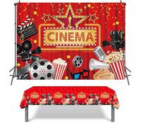 XCKALI Cinema Theme Party Decoration include Cinema Now Showing Photography Background and Tablecloth Decoration 2PCS