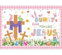 XCKALI Easter Christian Backdrop No Bunny Loves You Like Jesus Photography Background Spring,Bunny Christian Religious Cross Church Party Decoration 7x5FT