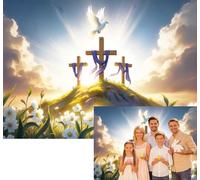 XCKALI Easter Jesus Cross Backdrop Sky Clouds Sunshine He is Risen Christian Easter Lord Photography Background Newborn Baby Children Party Decoration 8x6FT