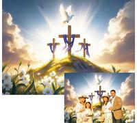 XCKALI Easter Jesus Cross Backdrop Sky Clouds Sunshine He is Risen Christian Easter Lord Photography Background Newborn Baby Children Party Decoration 7x5FT