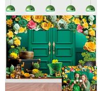XCKALI Happy St. Patrick's Day Backdrop Green Door Hat Lucky Shamrock Photography Background Spring Irish St. Patrick's Day Party Decoration (7x5ft)