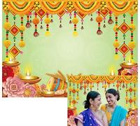 XCKALI Indian Diwali Backdrop Green Diwali Pooja Light Festival Decoration Indian Traditional Background for Wedding Birthday Bridal Shower Party Decoration 6x4FT