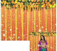 XCKALI Indian Pooja Backdrop Yellow Curtain India Puja Hindu Mehndi Festival Bridal Shower Wedding Background Decoration 8x6FT
