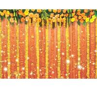 XCKALI Indian Pooja Backdrop Yellow Curtain India Puja Hindu Mehndi Festival Bridal Shower Wedding Background Decoration 7x5FT
