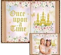 XCKALI Once Upon a Time Backdrop Fairy Tale Books Photography Background Pink Floral Princess Castle Party Decoration 7x5FT