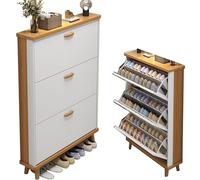 XCLOOZGL Narrow Hidden Shoe Organizer With 3 Flip Drawer Vertical Shoe Storage Organizer Solid Wood Legs Shoe Rack Ultra-Thin Shoe Cabinet,For Hallway Closet Living Room Entryway,White,70*24*118cm