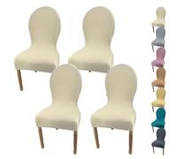 XCLOOZGL Round Back Dining Chair Slipcovers Stretch Curved Back Kitchen Chair Cover Elastic Chair Slipcovers for Dining Room Kitchen Solid Color Dining Table Chair Protectors Covers,Beige,4pcs