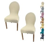XCLOOZGL Round Back Dining Chair Slipcovers Stretch Curved Back Kitchen Chair Cover Elastic Chair Slipcovers for Dining Room Kitchen Solid Color Dining Table Chair Protectors Covers,Beige,2pcs