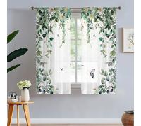 XCLOOZGL Sheer Voile Curtains 2 Panels Set Colorful Floral 84 Inch Length Rod Pocket Leaf Print Tulle Drapes Countryside Breathable Tulle Curtain for Living Room Bedroom Bathroom,C,130×160cm*2